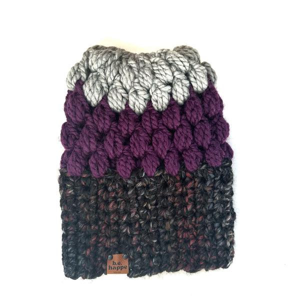 Crochet Slouch Hat | Black + Purple Slouchy Beanie - Adult from b.e.happe 