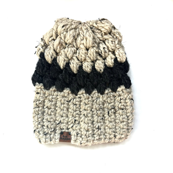 Crochet Slouch Hat | Oatmeal + Charcoal Grey - Adult from b.e.happe 