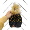 Youth Heart Pom Hat | Charcoal Gray + Mustard Yellow