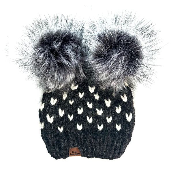 Youth Heart Pom Hat | Double Pom Gray Beanie - Hats from b.e.happe 