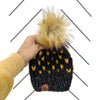 3-6 mont Baby Heart Pom Hat | Charcoal Gray + Mustard Yellow
