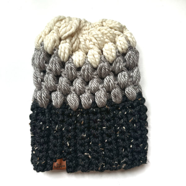 Crochet Slouch Hat | Black + Grey Slouchy Beanie - Adult from b.e.happe 