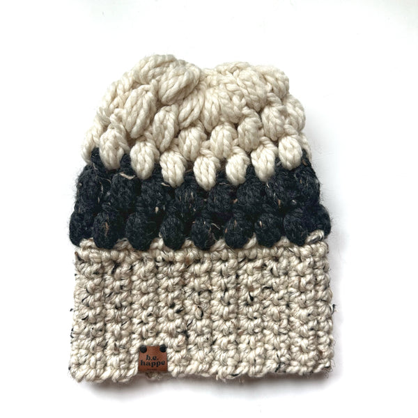 Crochet Puff Stitch Slouch Hat | Neutral Slouchy Beanie - Adult from b.e.happe 