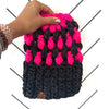 Crochet Puff Stitch Slouch Hat | Charcoal Grey + Hot Pink