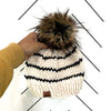 Adult Stripe Pom Hat | Obsidian Black + Off White