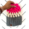 Crochet Puff Stitch Slouch Hat | Slate Gray + Hot Pink + Off White Color Block