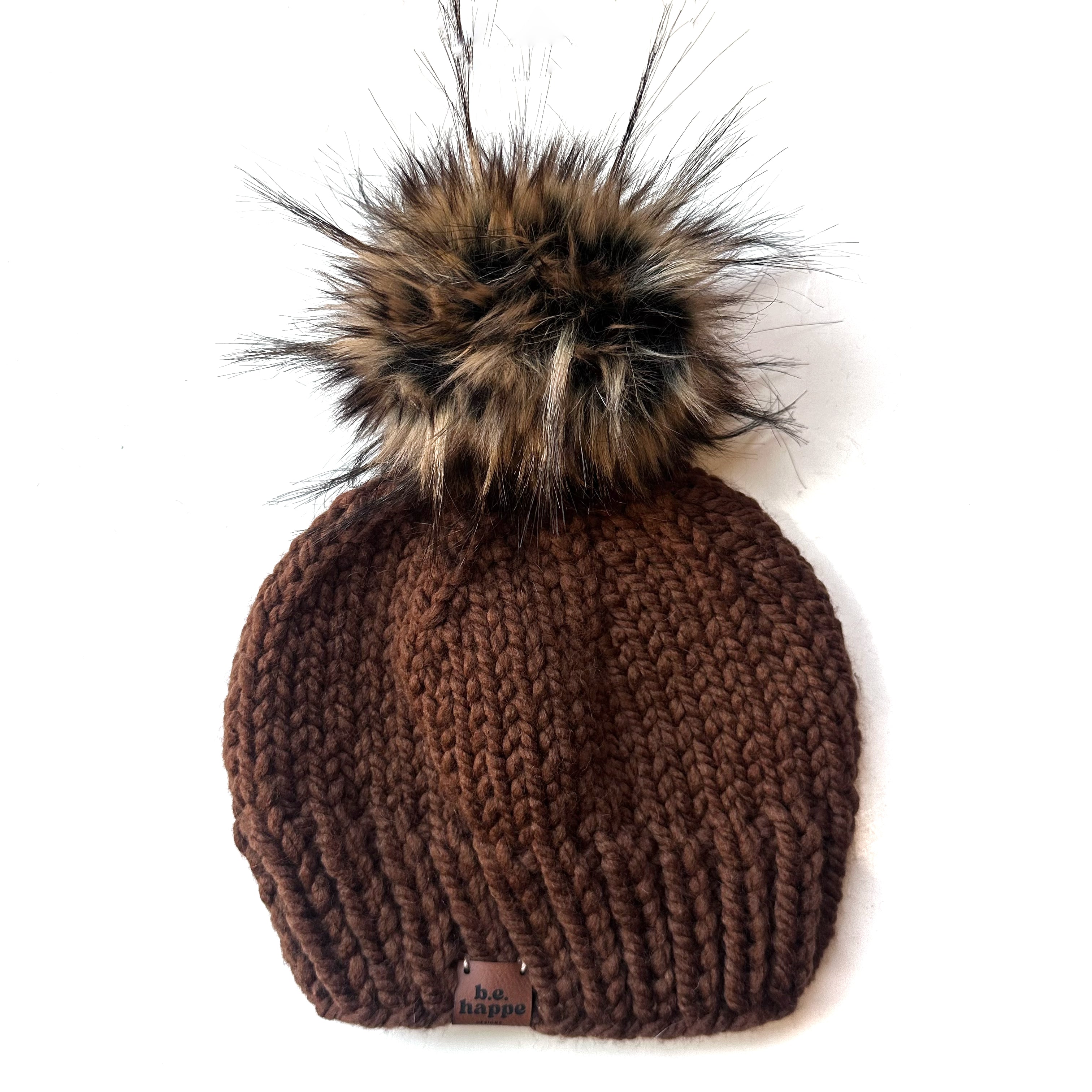 Adult Knit Pom Hat | Brown Winter Beanie