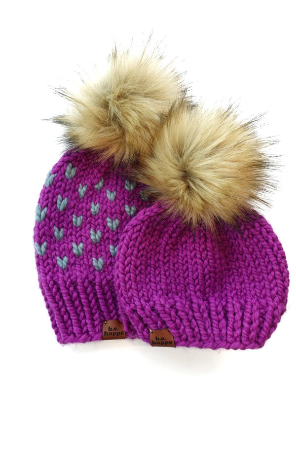 Mommy + Me Matching Beanies | Matching Adult + 3-6 month Purple Hats -  from b.e.happe 