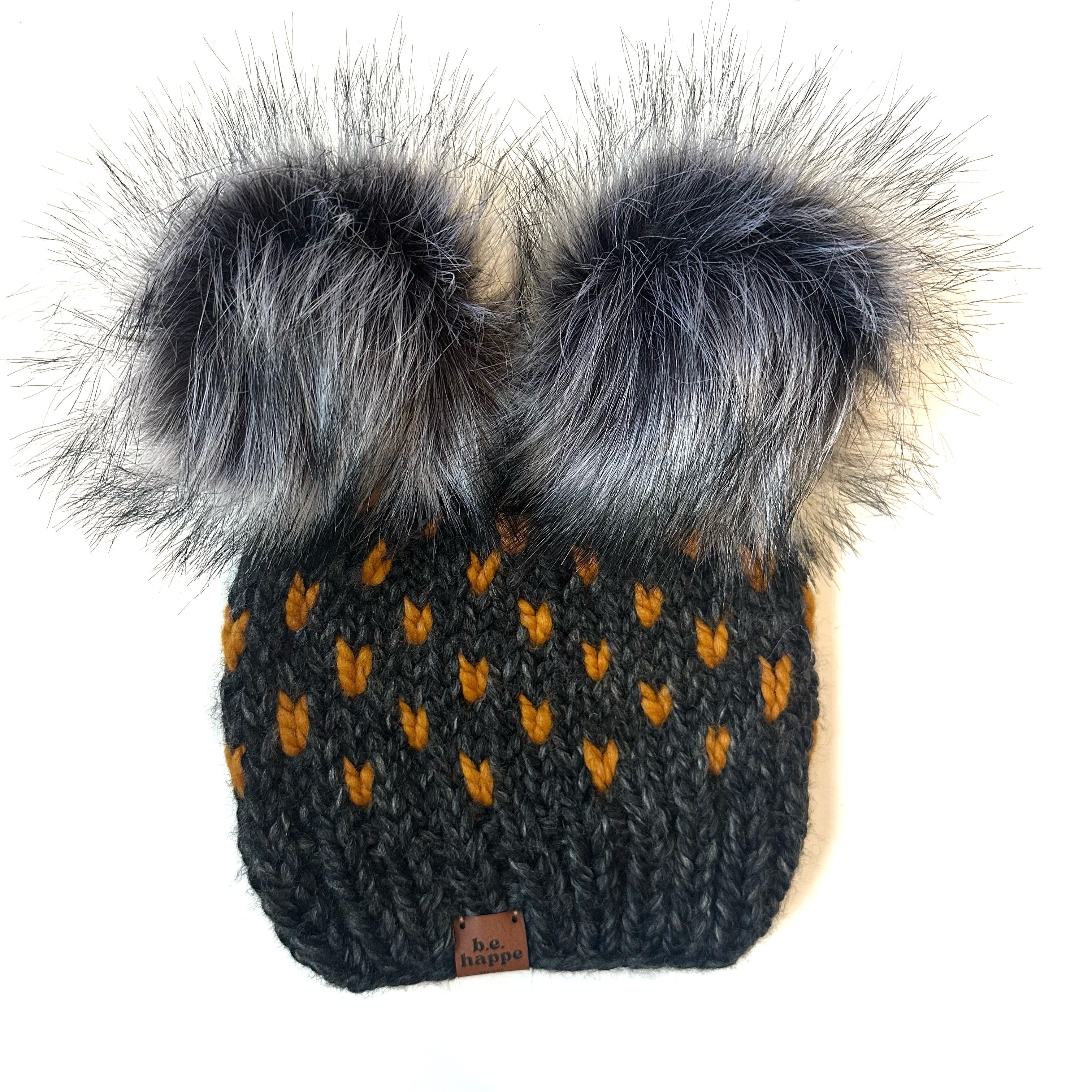 3-6 month Pom Hat | Double Pom Gray Heart Beanie - Hats from b.e.happe 