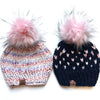 Knit Pom Hat | Black + Pink Heart Beanie b.e.happe 