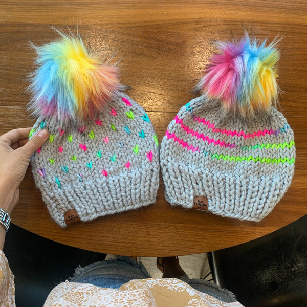 Mommy + Me Beanies | Adult + 0-3 month Rainbow Hat Set -  from b.e.happe 