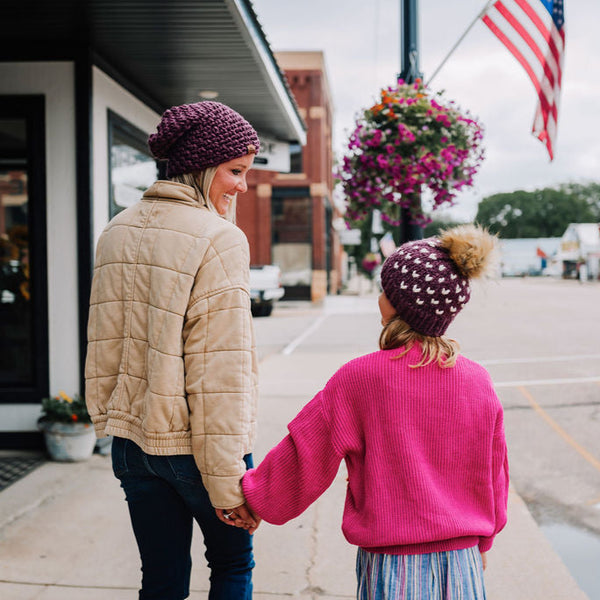 Mommy + Me Knit Pom Hat  | Fig Purple -  from b.e.happe 