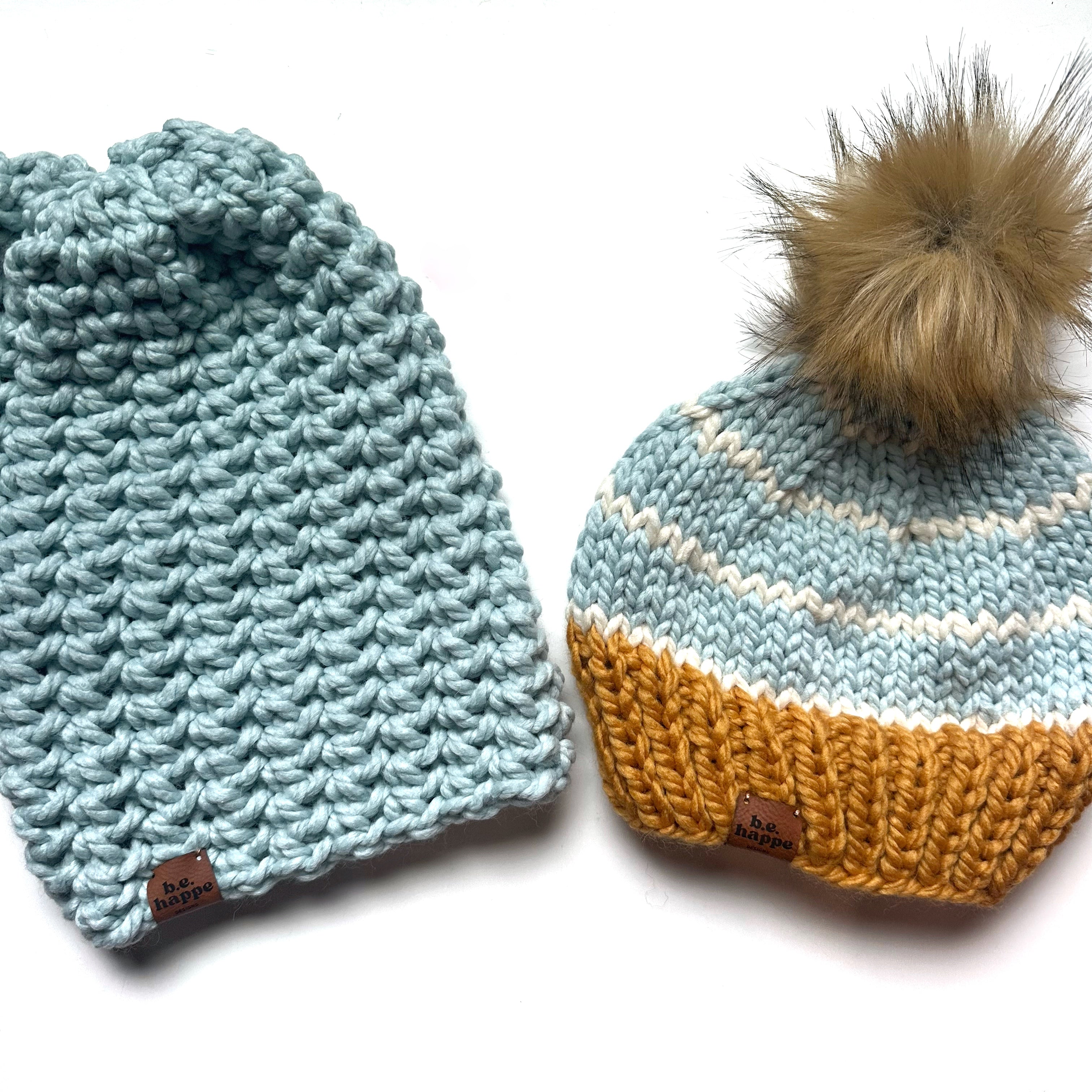 Mommy + Me Matching Beanies | Light Blue Pom Hat Set -  from b.e.happe 