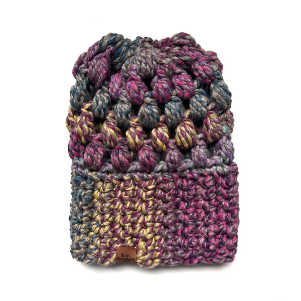 Multicolored crochet slouch hat  on a white background