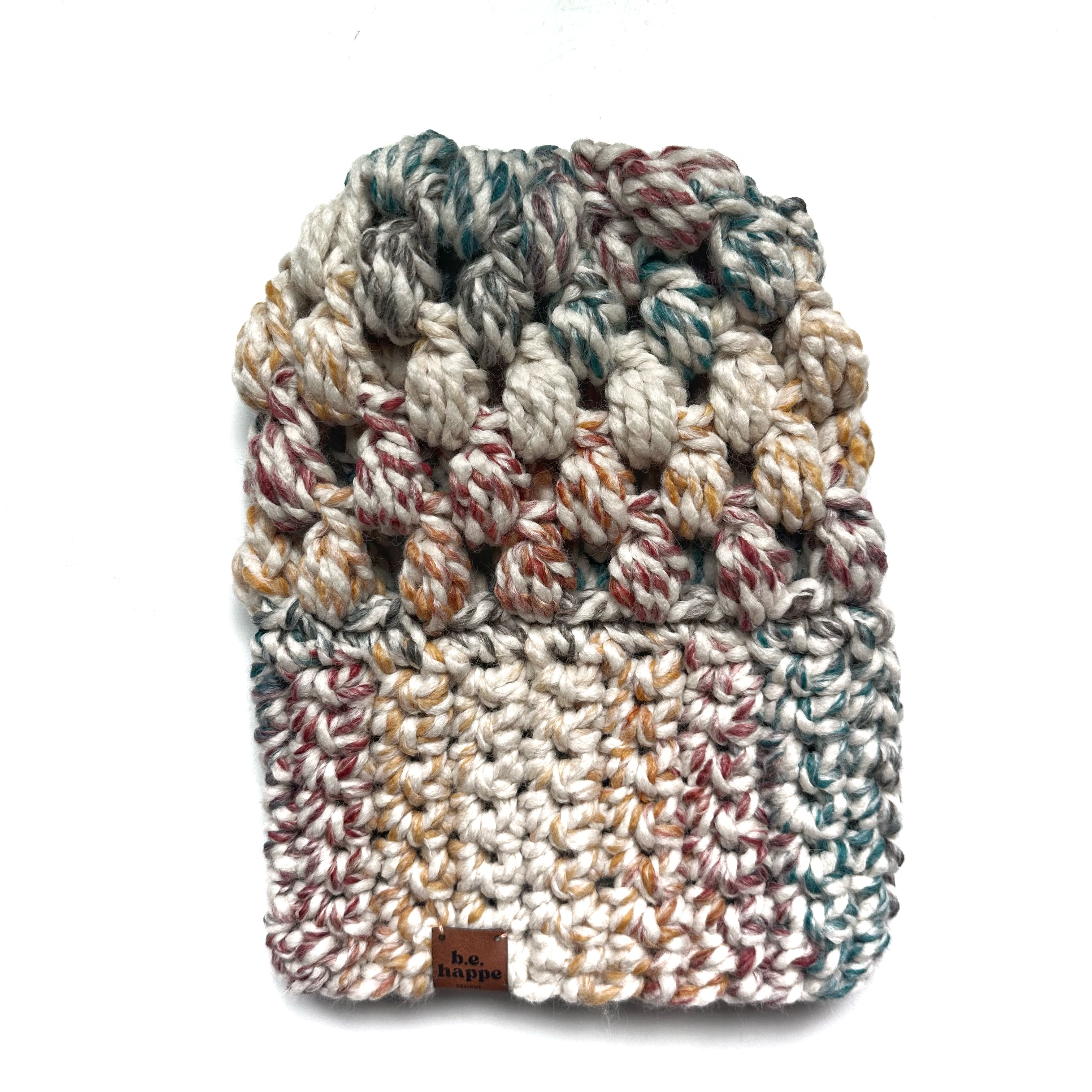Rainbow crochet slouch hat with a puff stitch 