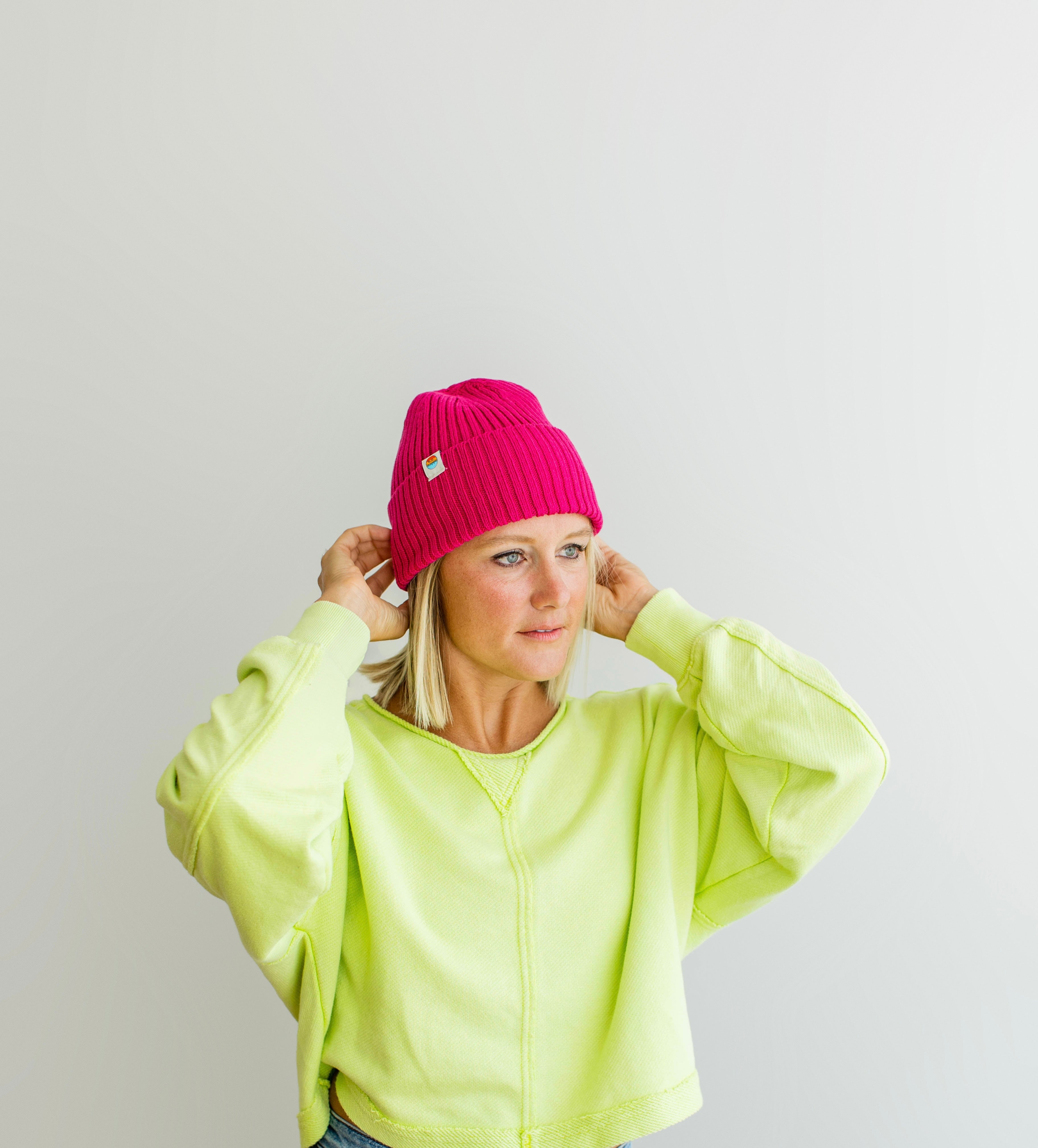 Cuffed Knit Beanie | Unisex Pink Winter Hat -  from b.e.happe 