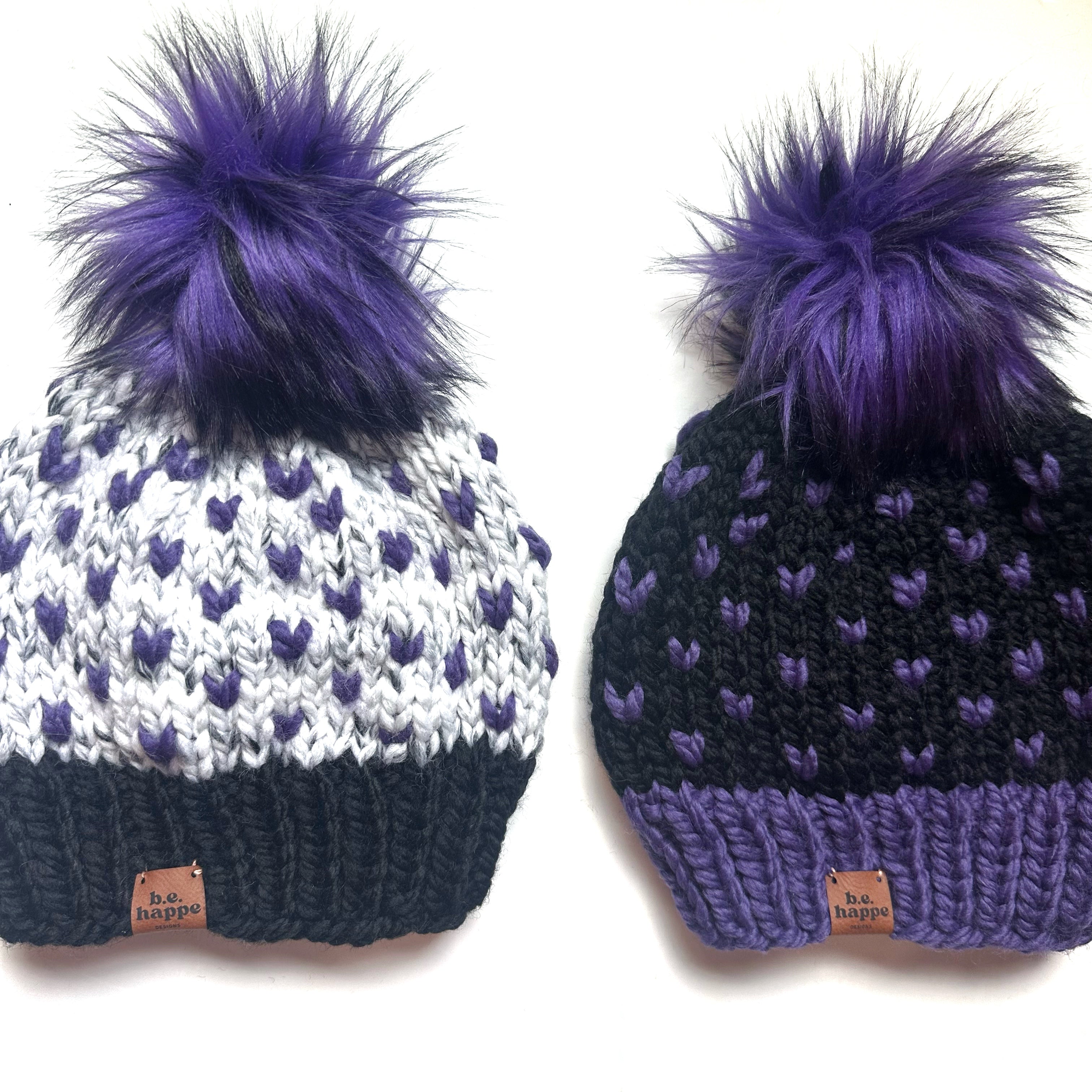 Team Adult Knit Pom Hat | purple and black beanie from b.e.happe 