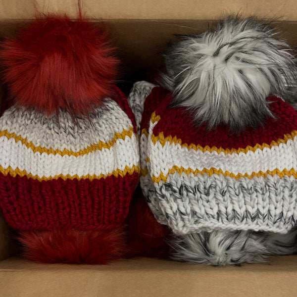 Team Adult Knit Pom Hat | red and yellow beanie from b.e.happe 