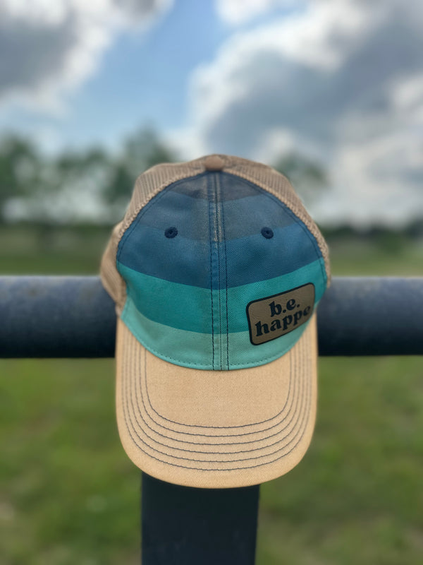Unstructured Snapback Baseball Cap | Blue Stripe + Mustard - Adult from b.e.happe 