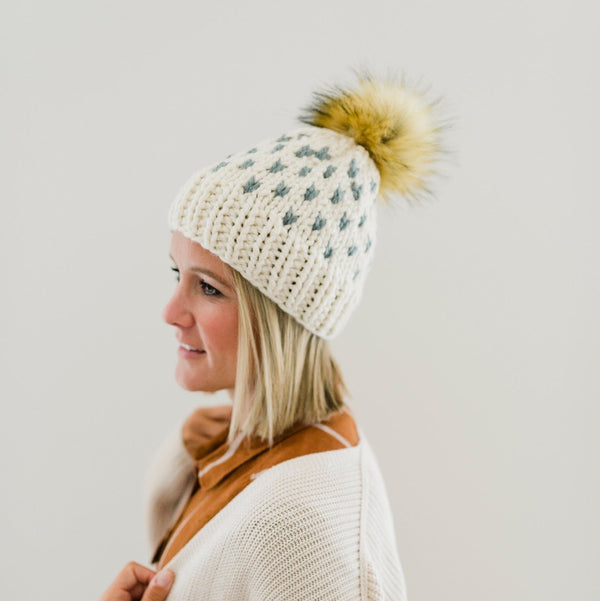 Womens Hearts Hat | Off White + Slate - Hats from b.e.happe 