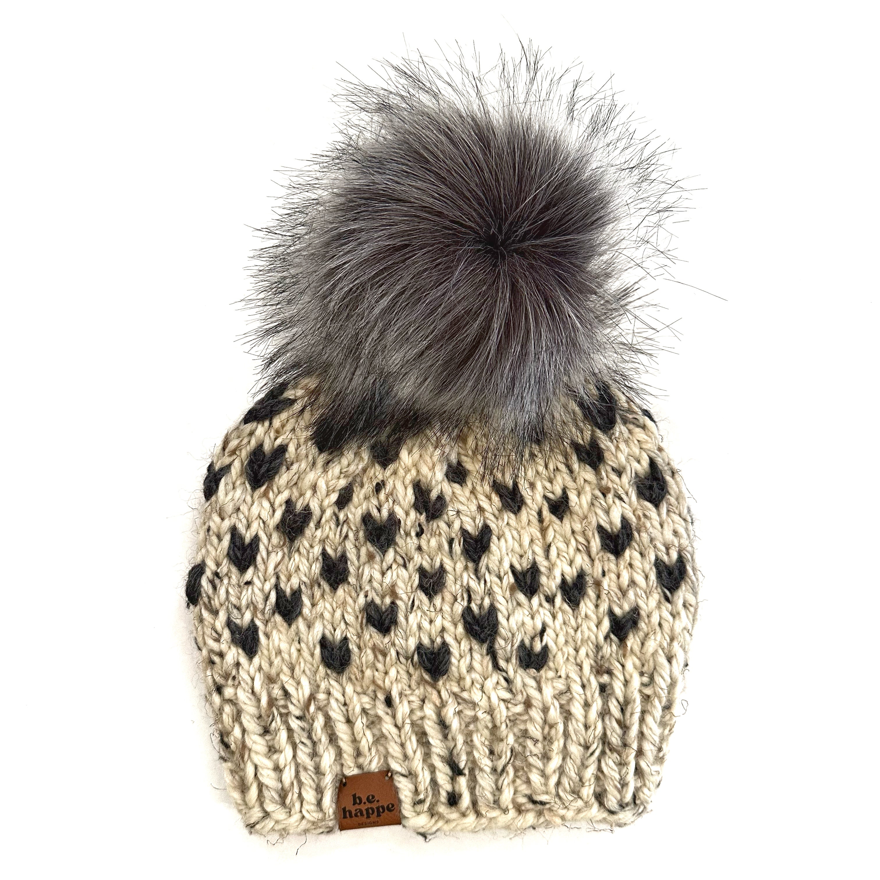 Youth Knit Pom Hat |Oatmeal Heart Beanie - Hats from b.e.happe 
