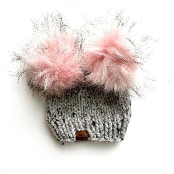 Adult Double Pom Hat | Grey Beanie with 2 Poms - b.e.happe