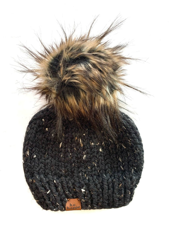 Adult Knit Pom Hat | Black Knit Beanie - b.e.happe