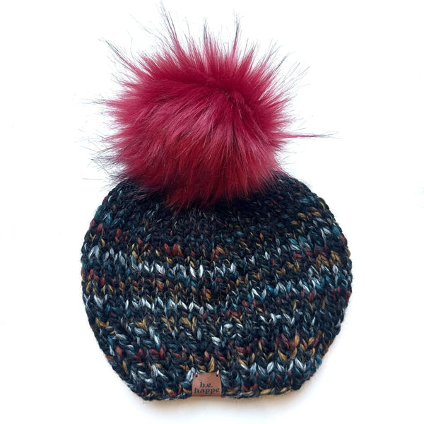 Adult Knit Pom Hat | Black Speckle Beanie - b.e.happe