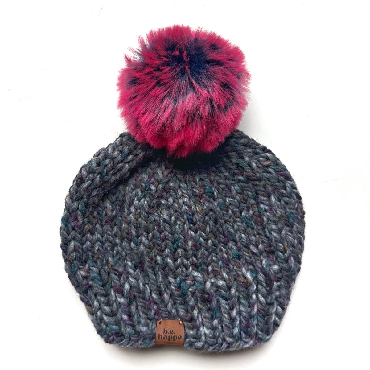 Adult Knit Pom Hat | Blue + Purple Pom Beanie - b.e.happe