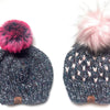 Adult Knit Pom Hat | Blue + Purple Pom Beanie - b.e.happe