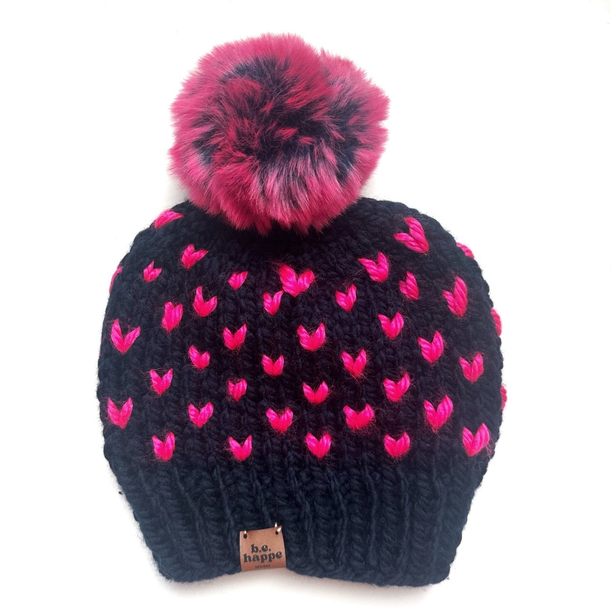 Adult Knit Pom Hat | Navy + Pink Beanie - b.e.happe