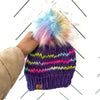 Adult Knit Pom Hat | Purple Rainbow Beanie - b.e.happe