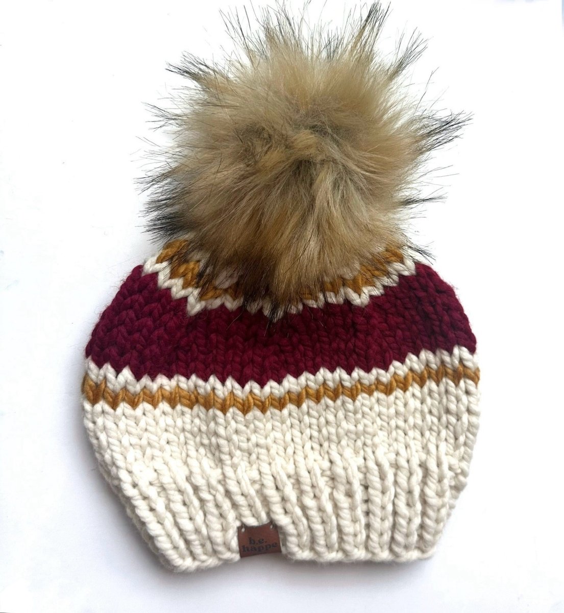 Adult Knit Pom Hat | Red + Yellow Stripe Beanie - b.e.happe