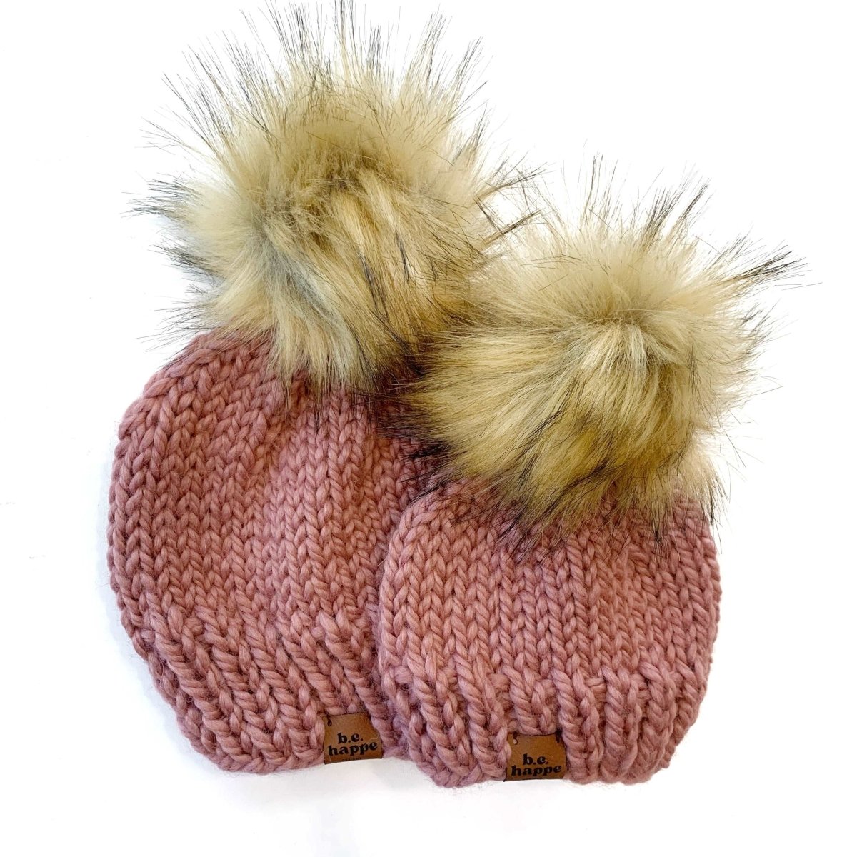 Adult Knit Pom Hat | Rose Pink Beanie - b.e.happe