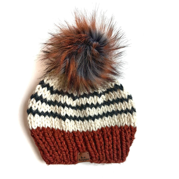 Adult Knit Pom Hat | Spice Striped Beanie - b.e.happe
