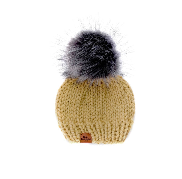 Adult Knit Pom Hat | Tan Knit Beanie - b.e.happe