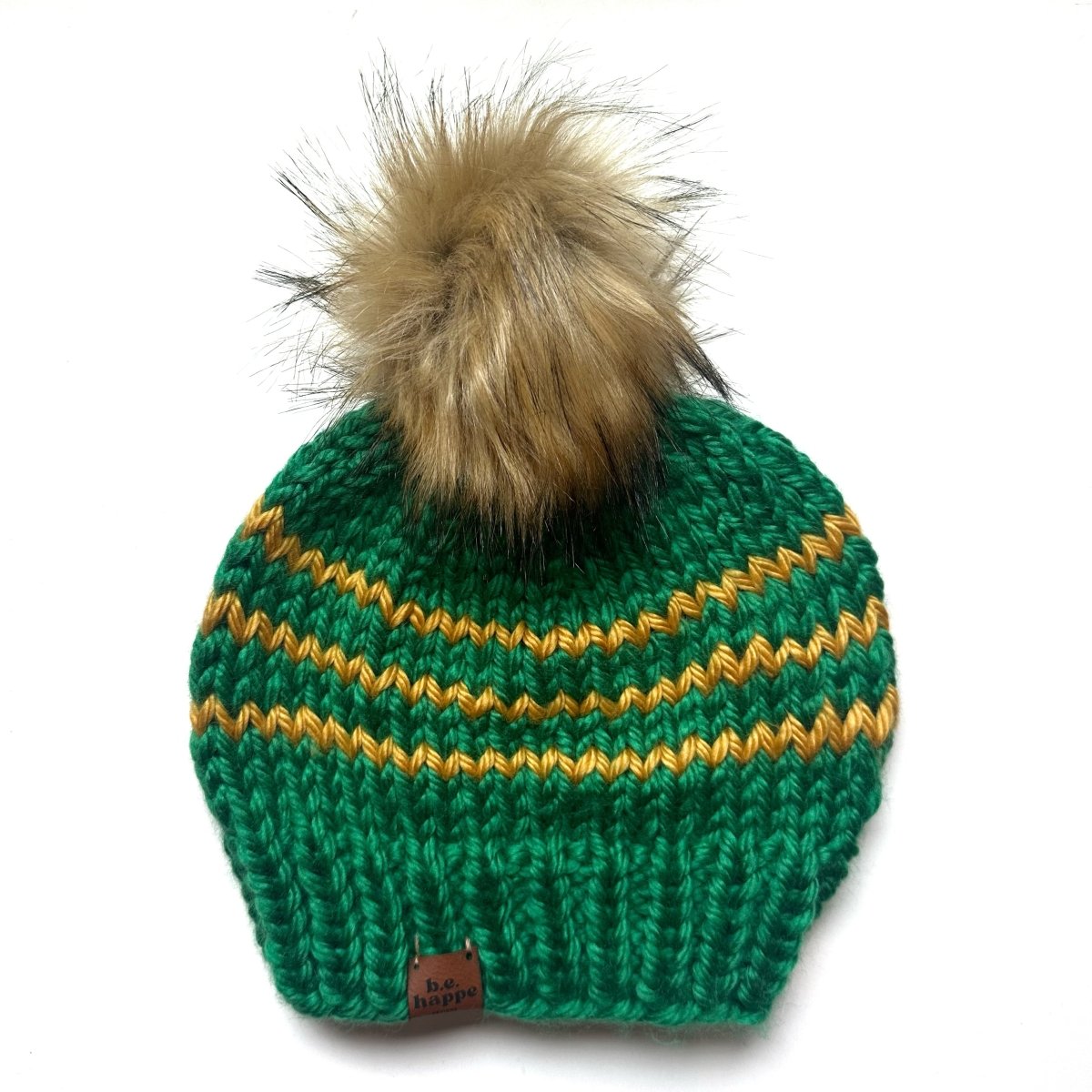 Adult Knit Pom Hat | Wool Free Green Pom Hat - b.e.happe