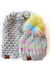 Adult Pom Hat | Gray Rainbow Beanie - b.e.happe