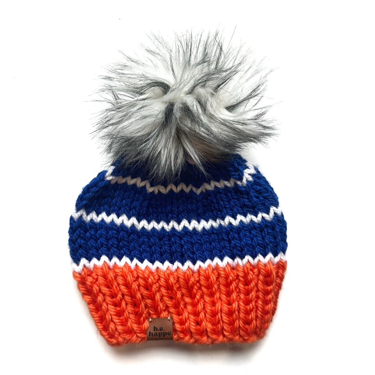 Adult Pom Hat | Orange and Blue Beanie - b.e.happe