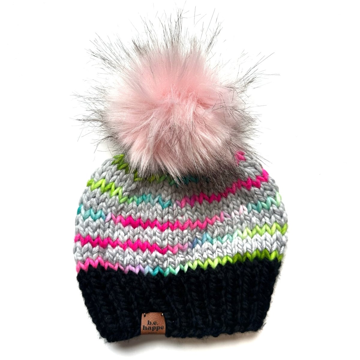 Adult Pom Hat | Rainbow Gray Winter Beanie - b.e.happe