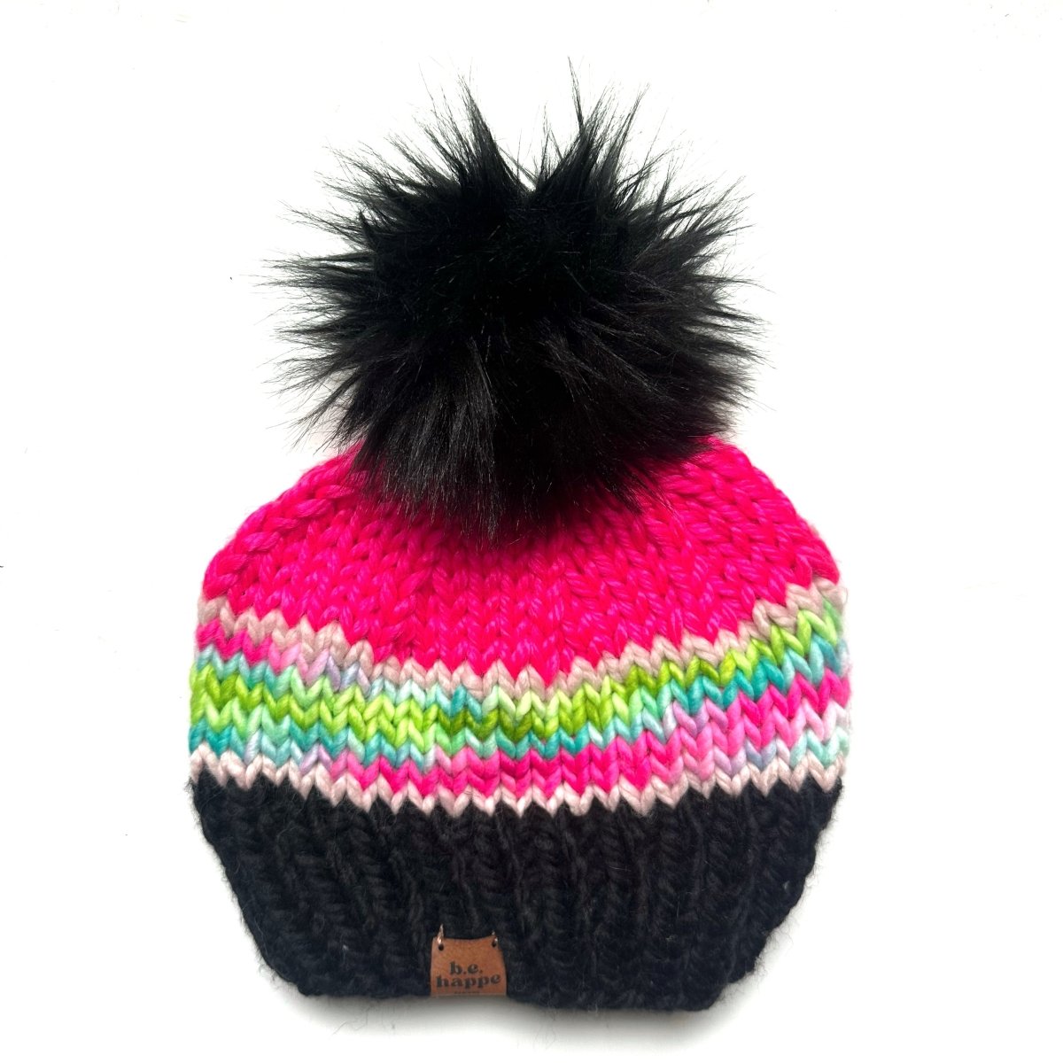 Adult Pom Hat | Rainbow Pink Winter Beanie - b.e.happe
