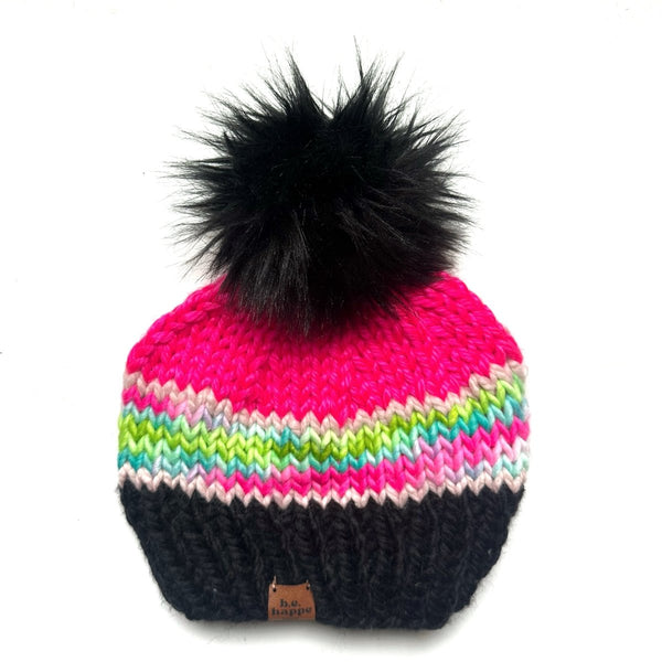 Adult Pom Hat | Rainbow Pink Winter Beanie - b.e.happe