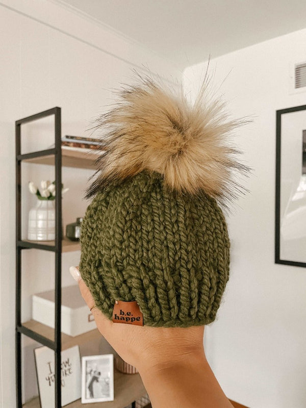 Adult Solid Knit Pom Hat | Cilantro Green - b.e.happe