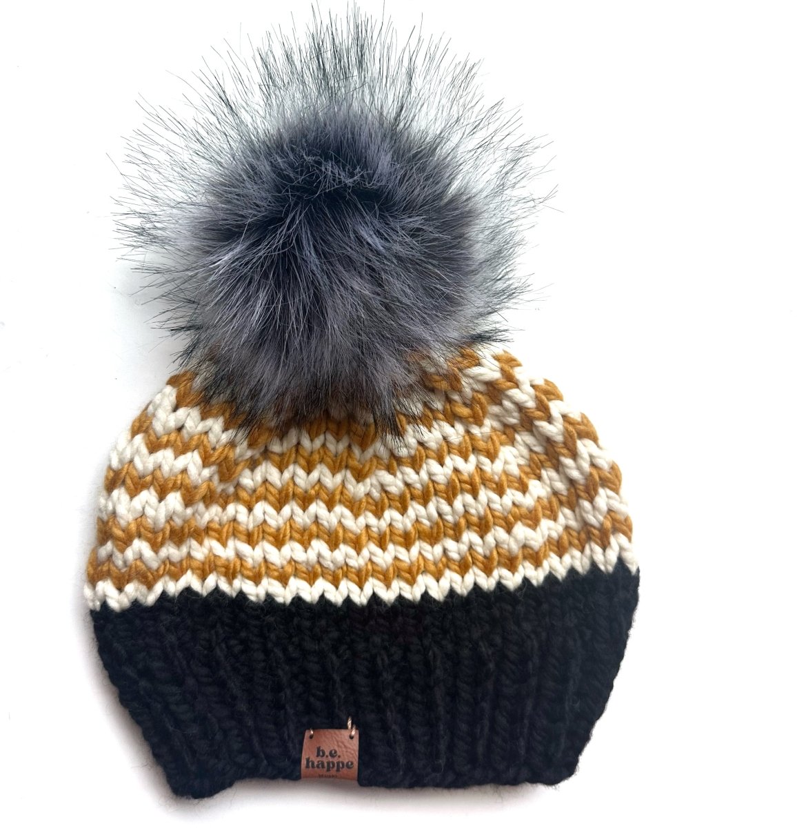 Adult Zig Zag Knit Hat | Yellow + Black Beanie - b.e.happe