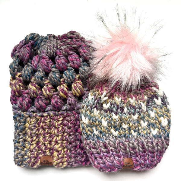 Baby Knit Pom Hat | Purple Heart Beanie - b.e.happe