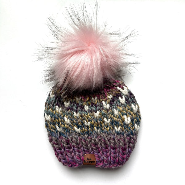 Baby Knit Pom Hat | Purple Heart Beanie - b.e.happe