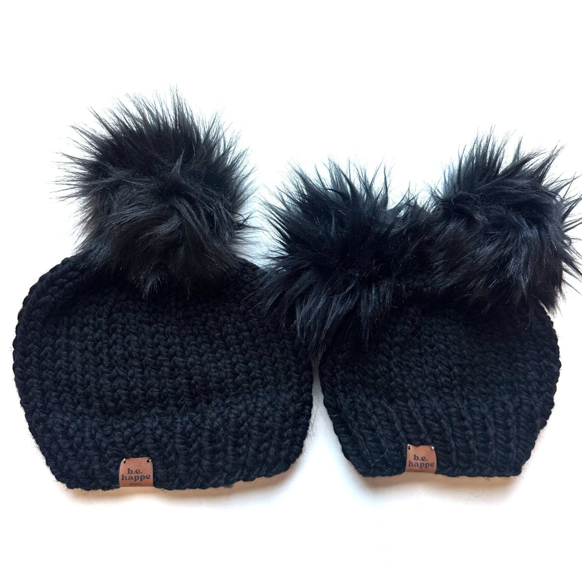 Black Pom Mommy and Me Matching Hat Set | Matching Beanies - b.e.happe