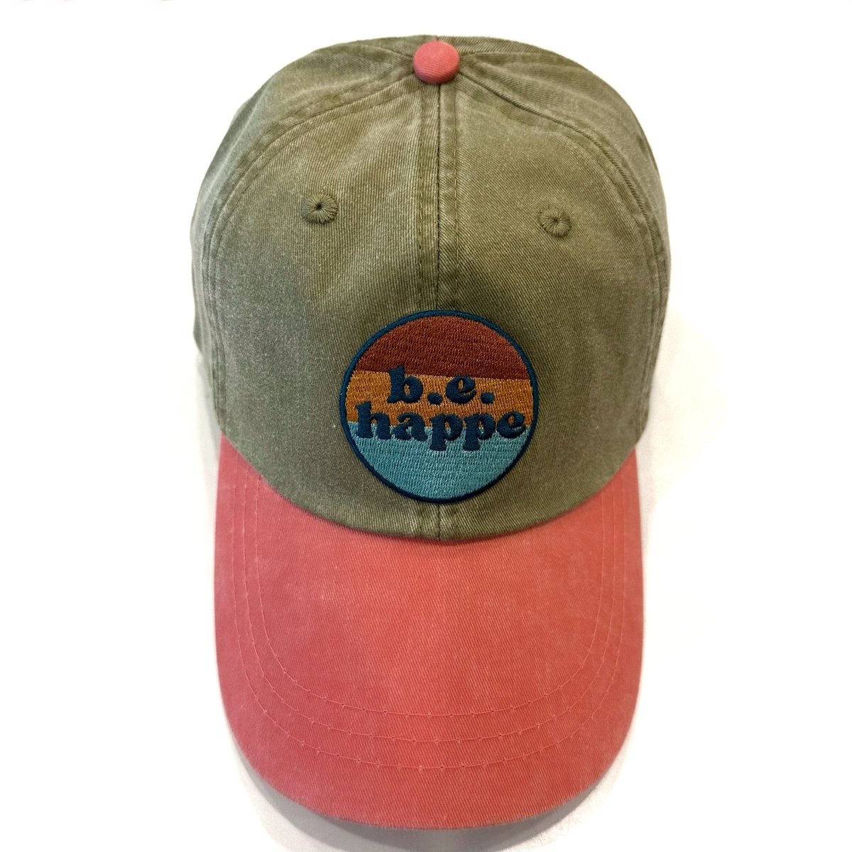 Buckle Back Baseball Cap | Olive + Coral Hat - b.e.happe