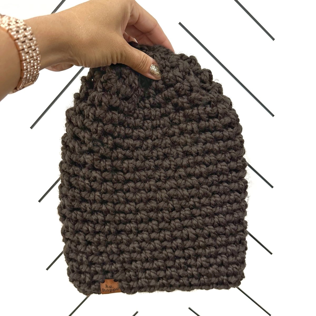 Crochet Simple Slouch Hat | Black Slouchy Beanie - b.e.happe