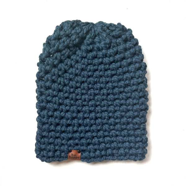 Crochet Simple Slouch Hat | Blue Beanie - b.e.happe